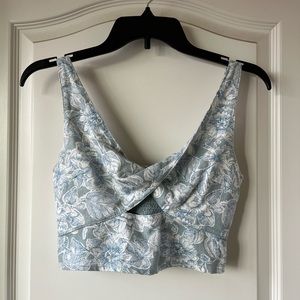 NWT Abercrombie & Fitch Blue White Floral Twist-Front Linen Blend Cutout Size S